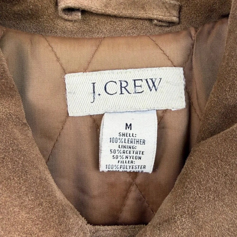 J.Crew Suede Leather Car Coat Mens Medium Brown Quilted Lined Button Jacket